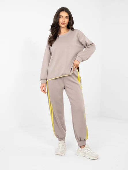 Compleu Dama Maneca lunga, Mansete elastice, RUE PARIS, Bej Casual