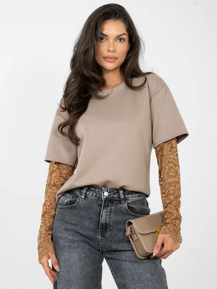 Bluza Dama Maneca lunga, Dantela, ITALY MODA, Bej Eleganta Office