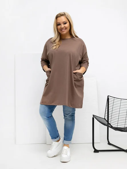 Bluza Dama Maneca 3/4, Decolteu rotund, RELEVANCE, Bej Casual