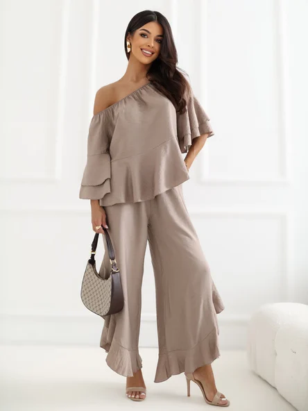 Compleu Dama Maneca 3/4, Guler inalt, RUE PARIS, Bej Eleganta Office