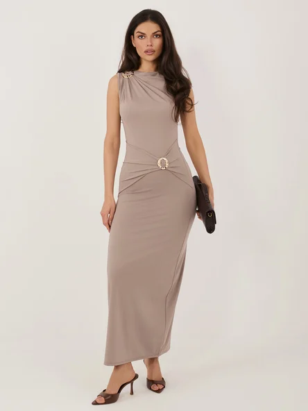 Rochie Dama Midi, Rochie creion, RUE PARIS, Bej Eleganta