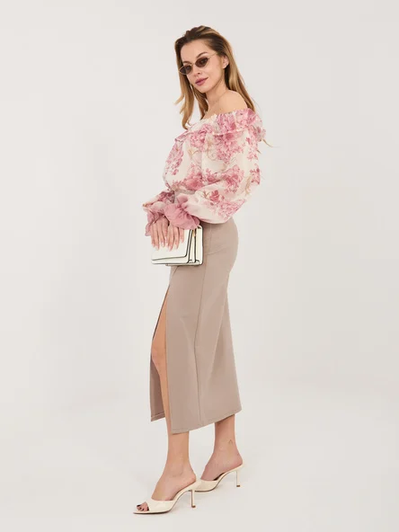 Fusta Dama Midi, Elegant, RUE PARIS, Bej Eleganta Office
