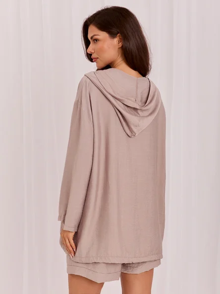 Hanorac Dama Maneca lunga, Guler inalt, RUE PARIS, Bej Casual