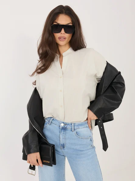 Camasa Dama Mini, Decolteu in V, Maya, Bej Eleganta Office