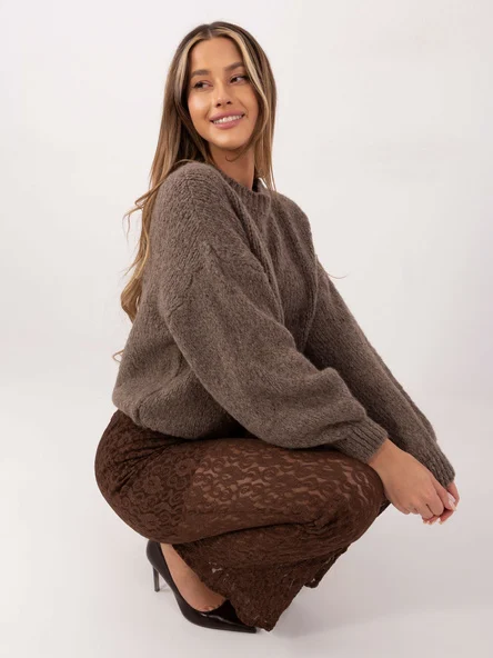 Pulover Dama Maneca lunga, Decolteu rotund, ITALY MODA, Bej Casual