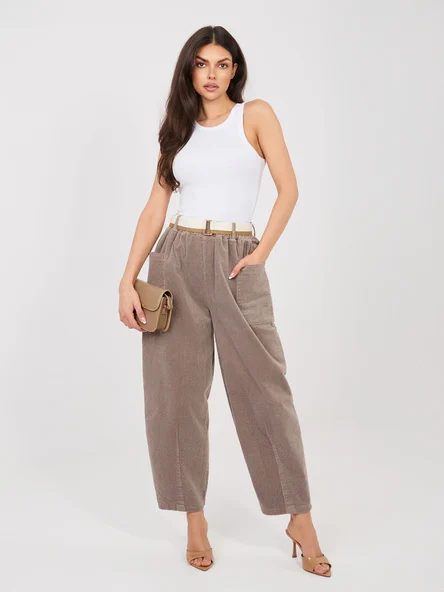 Pantaloni Dama Conica, Guler inalt, RUE PARIS, Bej Casual