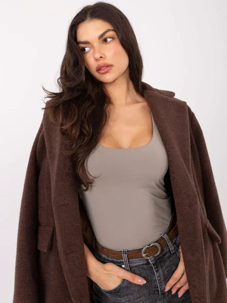 Top Dama Fara maneci, Decolteu rotund, Sublevel, Bej Casual