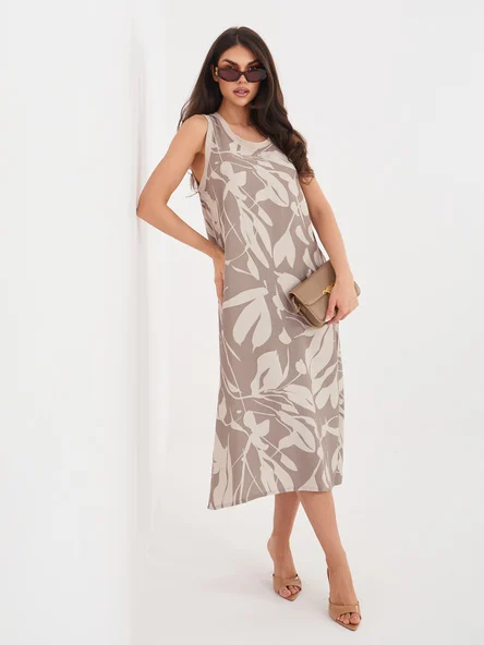 Rochie Dama Midi, Alta croiala, Sublevel, Bej de Vara