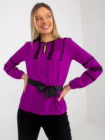 Bluza Dama Maneca lunga, Dantela, LAKERTA, Mov Eleganta Office