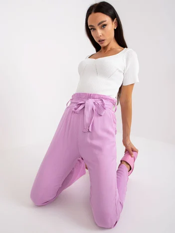 Pantaloni Dama Dreapta, Guler inalt, 3D Denim, Mov Eleganta Office