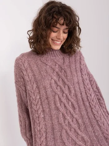 Pulover Dama Guler inalt, Acril, Wool Fashion Italia, Mov Casual
