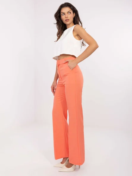 Pantaloni Dama Elegant, Guler inalt, ITALY MODA, Portocaliu Eleganta Office Marimi Mari