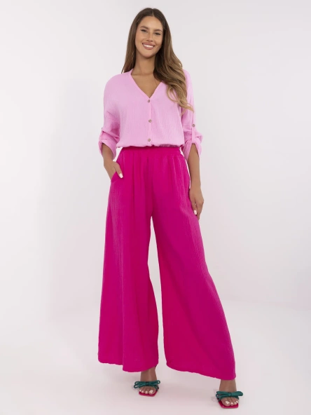 Pantaloni Dama Larga, Guler inalt, ITALY MODA, Fucsia Casual