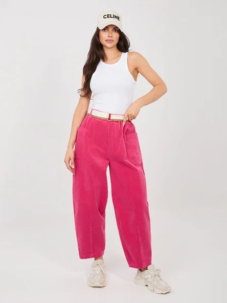 Pantaloni Dama Conica, Guler inalt, RUE PARIS, Fucsia Casual