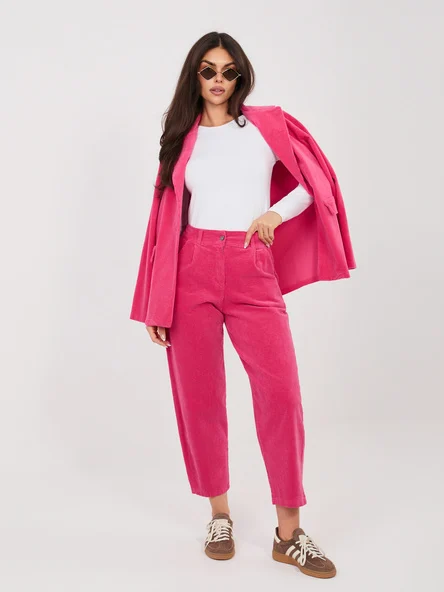 Pantaloni Dama Conica, Guler inalt, RUE PARIS, Fucsia Casual