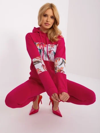 Compleu Dama Maneca lunga, Floral, RELEVANCE, Fucsia Casual