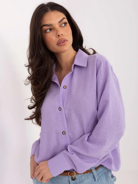 Camasa Dama Guler inalt, Bumbac, LAKERTA, Mov Eleganta Office