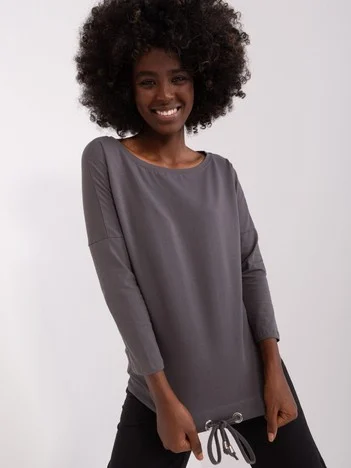 Bluza Dama Maneca 3/4, Decolteu barcuta, BASIC FEEL GOOD, Grafit Casual