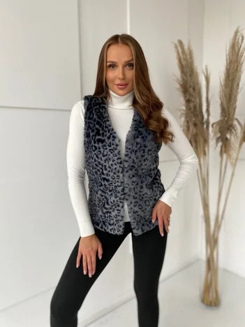Vesta Dama Fara maneci, Animal print, YUPS, Grafit Casual