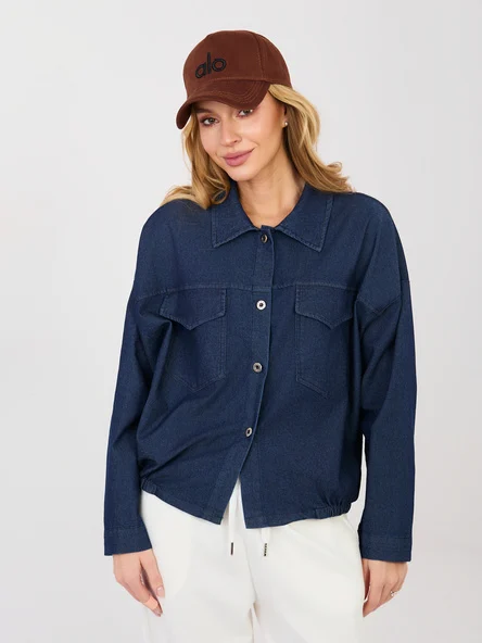 Camasa Dama Mini, Decolteu cu guler, RUE PARIS, Bleumarin Casual