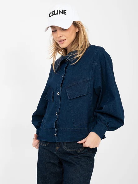 Jacheta Dama Maneca lunga, Guler inalt, RUE PARIS, Bleumarin de Vara