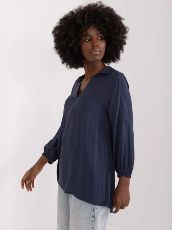 Bluza Dama Maneca 3/4, Decolteu in V, Sublevel, Bleumarin Eleganta Office Marimi Mari