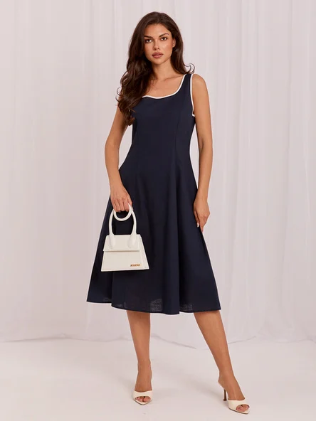 Rochie Dama Midi, Lejera, ITALY MODA, Bleumarin Eleganta Office
