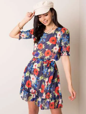 Rochie Dama Mini, Floral, LAKERTA, Bleumarin Eleganta Office