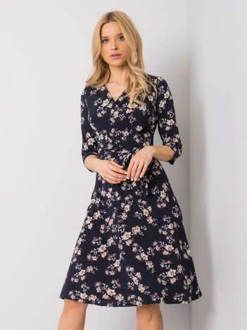 Rochie Dama Midi, Floral, LAKERTA, Bleumarin Eleganta Office