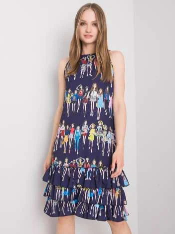 Rochie Dama Mini, Imprimat, RUE PARIS, Bleumarin Casual