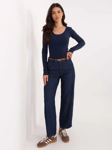 Pantaloni Dama Larga, Guler inalt, Sublevel, Bleumarin Casual Marimi Mari