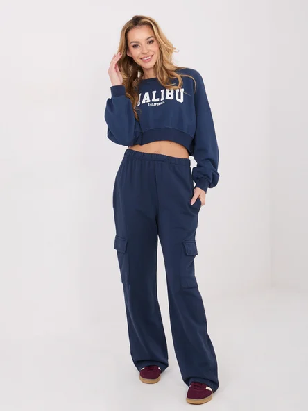 Pantaloni Dama Dreapta, Guler inalt, WESTEENE, Bleumarin Casual