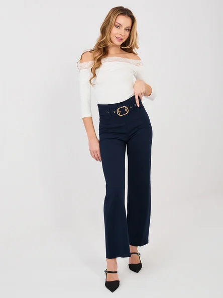 Pantaloni Dama Croiala dreapta, Guler inalt, RUE PARIS, Bleumarin Eleganta Office