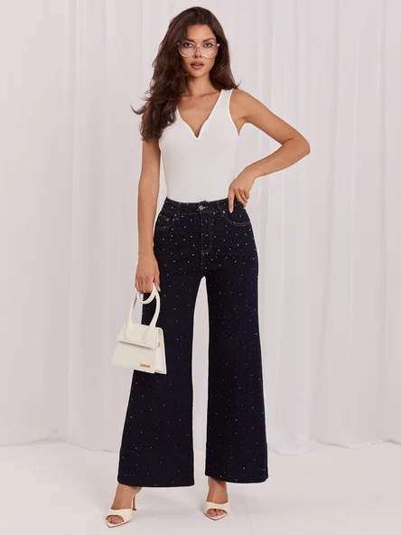 Blugi Dama Lunga, Larga, ITALY MODA, Bleumarin de Petrecere