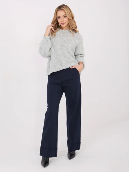 Pantaloni Dama Larga, Guler inalt, RUE PARIS, Bleumarin Eleganta Office