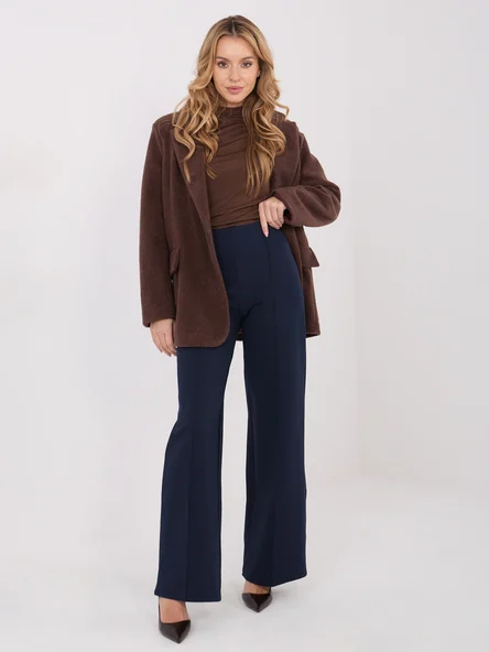 Pantaloni Dama Larga, Guler inalt, RUE PARIS, Bleumarin Eleganta Office