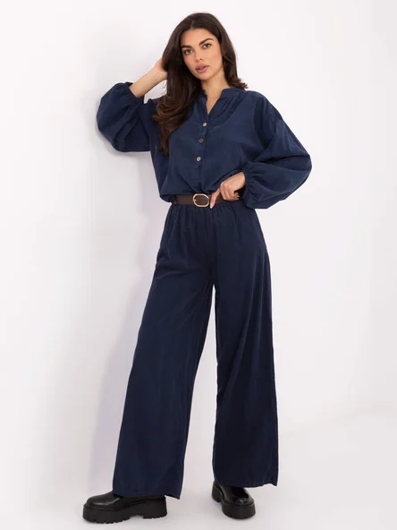 Pantaloni Dama Larga, Guler inalt, ITALY MODA, Bleumarin Casual
