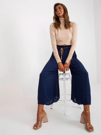 Pantaloni Dama Larga, Guler inalt, Och Bella, Bleumarin