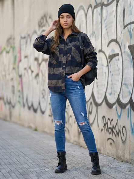 Camasa Dama Maneca lunga, Carouri, Patiskha, Bleumarin Casual