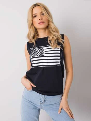 Top Dama Imprimat, Decolteu rotund, RUE PARIS, Bleumarin