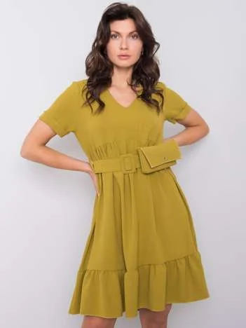 Rochie Dama Mini, Decolteu in V, ITALY MODA, Masliniu Casual