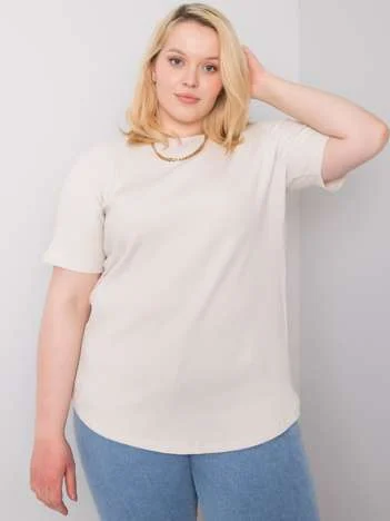 Bluza Dama Mini, Decolteu rotund, BASIC FEEL GOOD, Bej Eleganta Office Marimi Mari