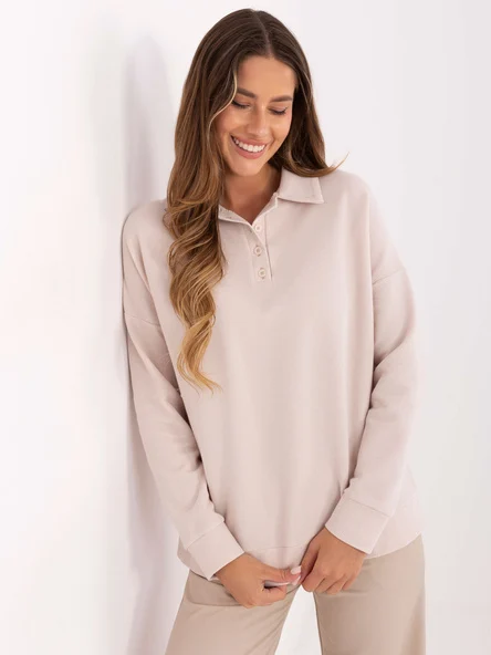Bluza Dama Maneca lunga, Guler inalt, LAKERTA, Bej Casual