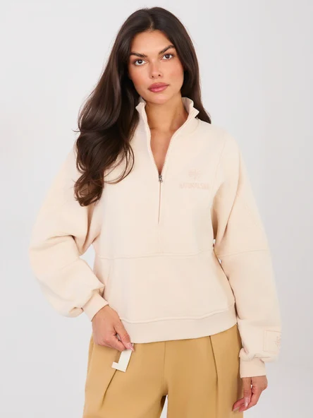 Hanorac Dama Maneca lunga, Decolteu guler tunica, NATURAL SIDE, Bej Casual