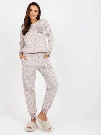 Pijama Dama Maneca lunga, Geometric, BERRAK, Bej