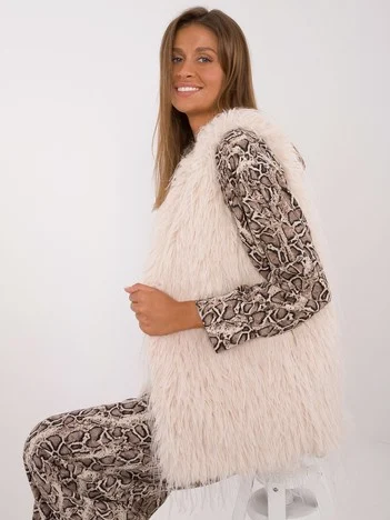 Vesta Dama Fara maneci, Guler inalt, Wool Fashion Italia, Bej Casual