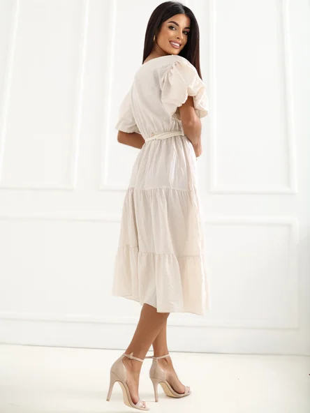 Rochie Dama Midi, Carouri, ITALY MODA, Bej de Vara