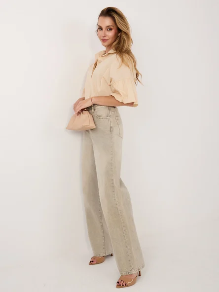 Camasa Dama Guler inalt, Bumbac, ITALY MODA, Bej Eleganta Office