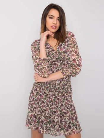 Rochie Dama Mini, Floral, RUE PARIS, Bej Eleganta Office