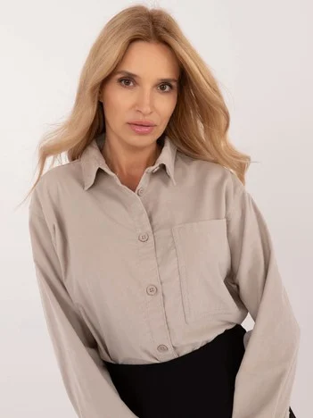 Camasa Dama Maneca lunga, Guler inalt, Sublevel, Bej Eleganta Office
